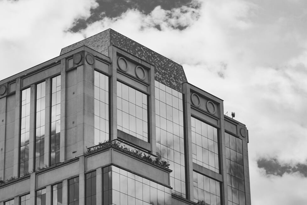 Facade of modern building with glass windows